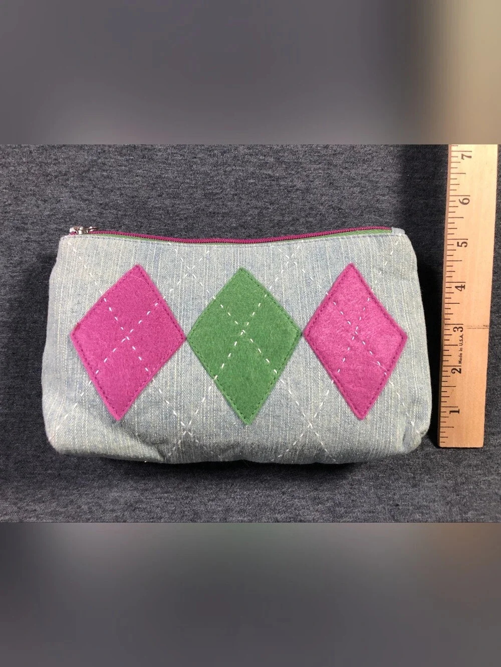 Women's Quilted Diamond Accent Pouch - Pink & Green